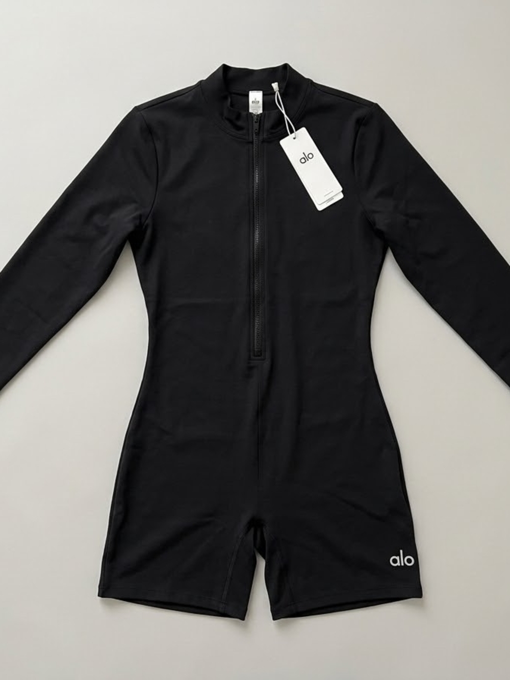 Brand NEW Yoga Black  Long-Sleeve Zip One-Piece Bodysuit/Romper